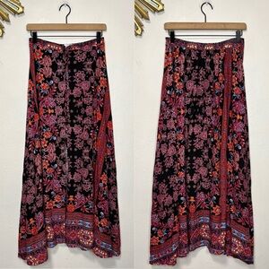 Pink Diamond Bohemian Floral Button Front Maxi Skirt
